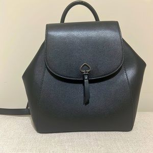 KATE SPADE New York ADEL MEDIUM FLAP BACKPACK TOTE BAG Black Leather